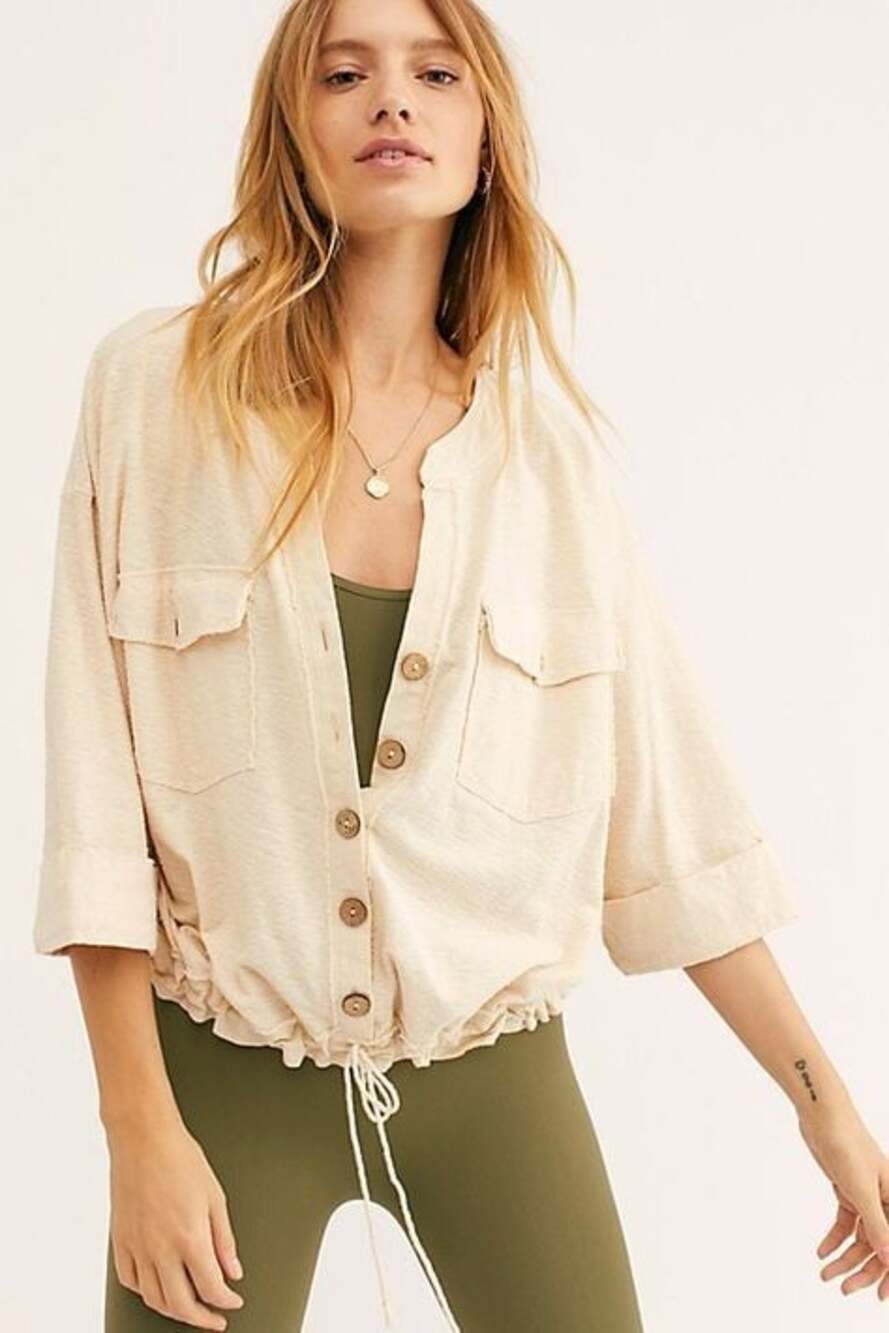 Free People We The Free Cream Blouse Linen Cotton Blend Boho Top Size Medium